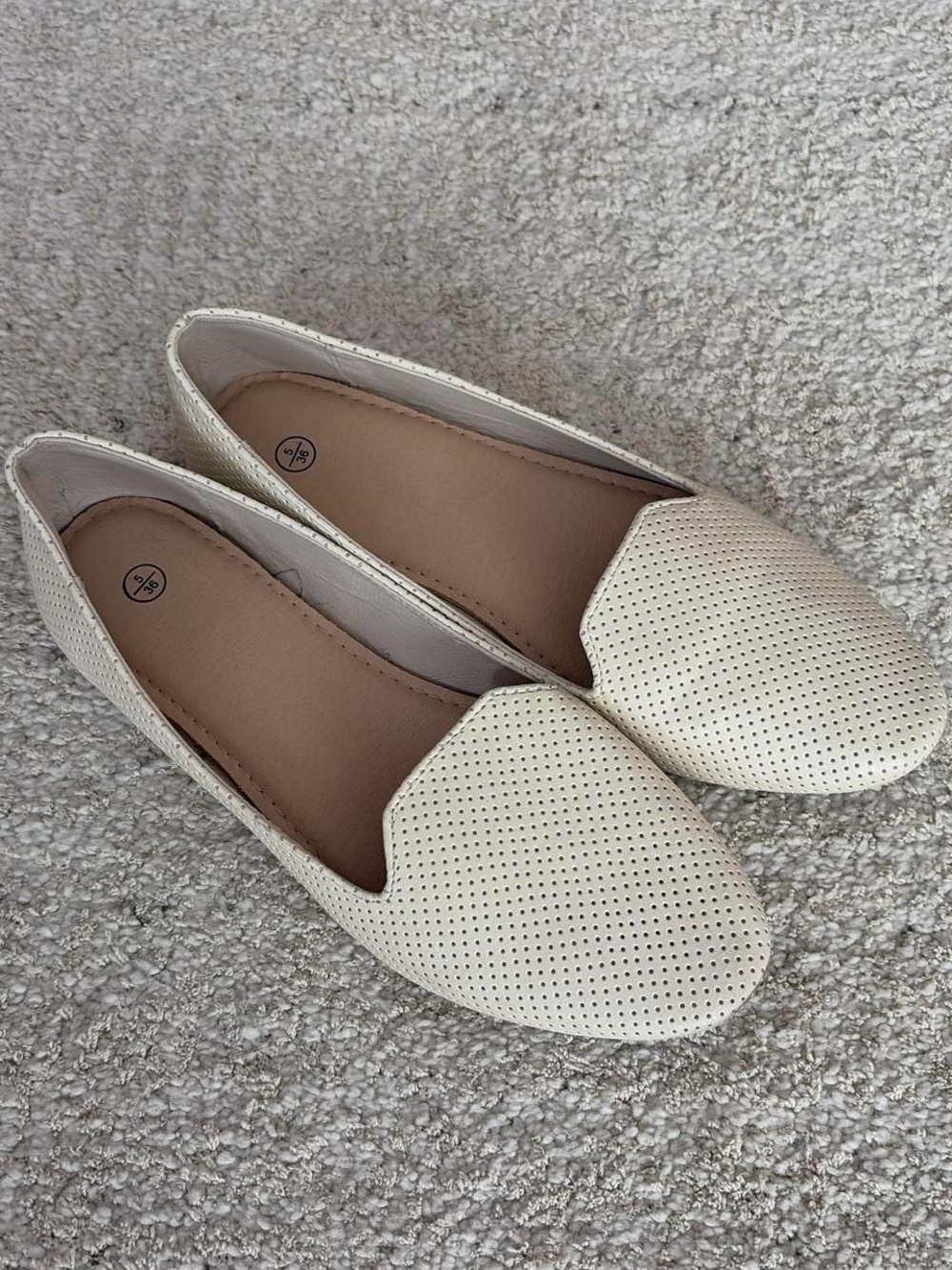 Women's Cream Perforated Slip-On Flats - Unbranded